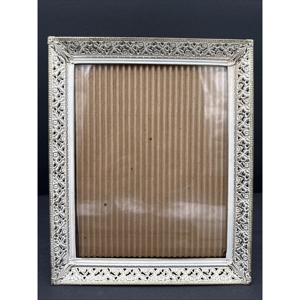 VTG MCM Metal Photo Picture Frame Gold Ornate Filigree Hollywood Regency 8"x10"